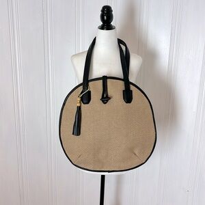 New burlap and faux black leather shoulder bag